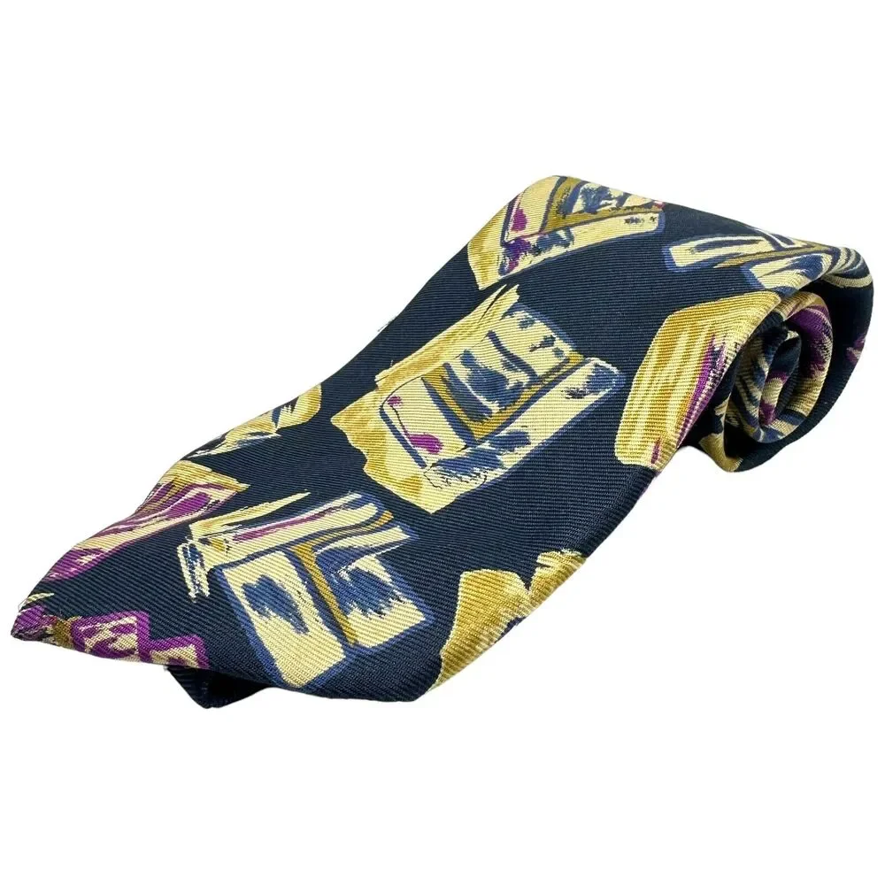 Gitman Bros‎ Men's Silk Tie Navy Blue Gold Purple Abstract Geometric USA 59